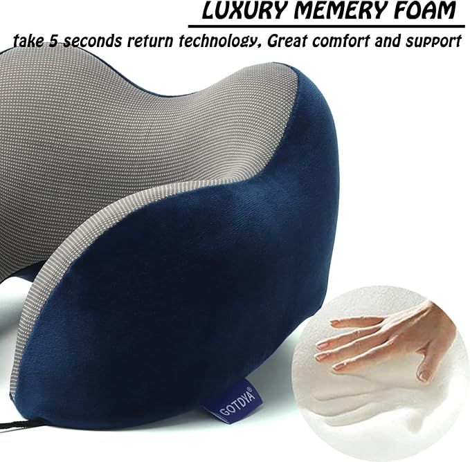 Travel Pillow,Travel Neck Pillows for Sleeping,100% Pure Memory Foam Soft Comfort & Support Pillow for Airplane/Car/Office&Home Rest Use-Blue