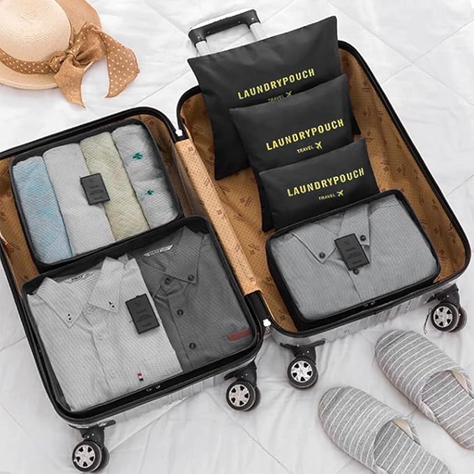 12 Set Packing Cubes for Travel Luggage Packing Bags Reusable Waterproof Suitcase Organizer Bags Set with Shoe Bag and Toiletry Bag (Black+Pink)