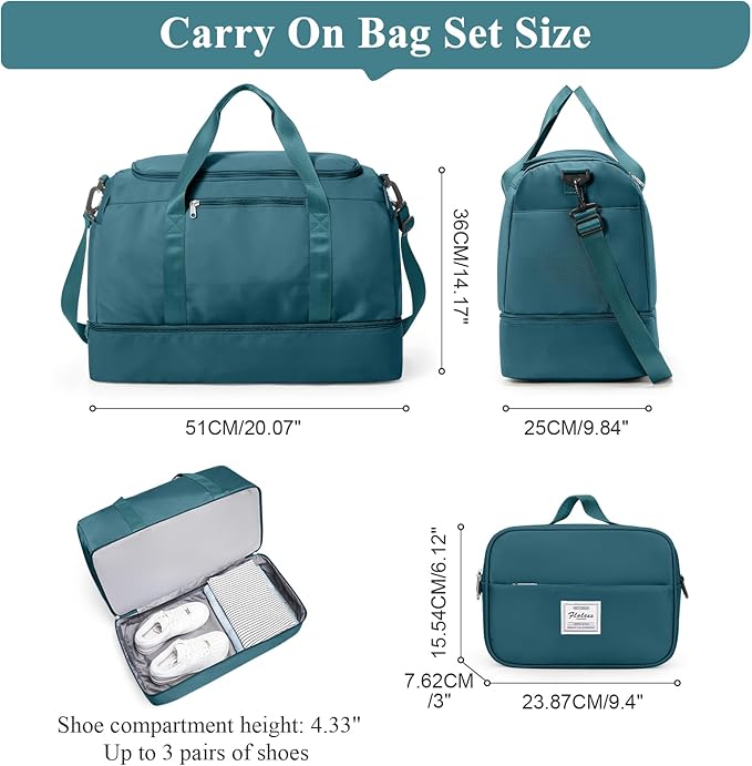 Large Travel Duffle Bag,Carry on Overnight Weekend Bag with Shoes Compartment,Weekender Bags for Women for Travel Business Trips Sport Hospital,Peacock Blue