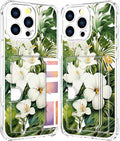 Compatible with iPhone 16 Pro Case Card Holder for Women Cute Design,Wallet Phone Cases Transparent Cool Kawaii Protective (Clear Green Flowers Tropical Jungle)