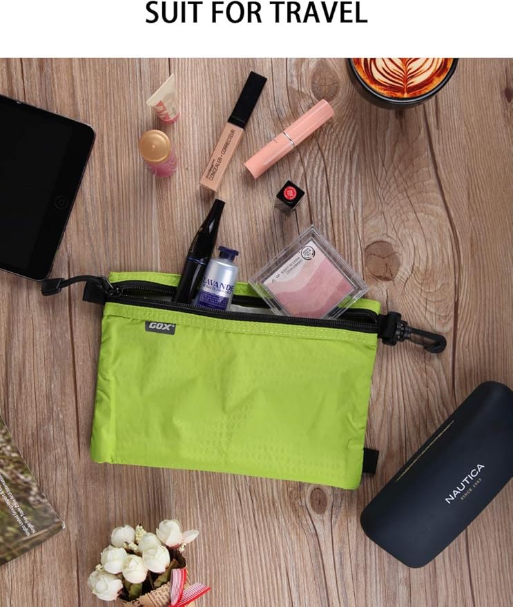 GOX Travel Toiletry Bag, Carry On Small Zipper Pouch, Cosmetic Kit Makeup, Digital Bag, Water Repellent Nylon (Green)