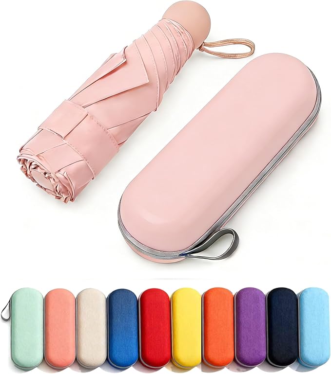 MRTLLOA Travel Essentials Mini Umbrella with Case for Purse - Small Compact & Lightweight, UV Sun Protection, Manual Open/Close for Pocket Umbrella(Women/Men/Kids)