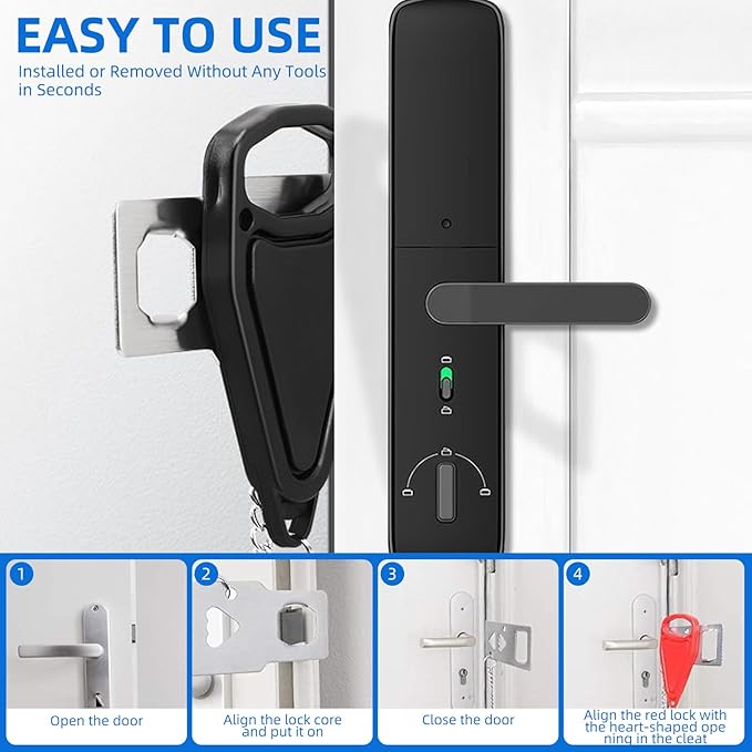 Portable Door Lock 2-Pack – Extra Lock for Home, Hotel & Apartment, Prevent Unauthorized Entry, Enhance Privacy & Safety While Traveling, Protect Family Security (2Red)