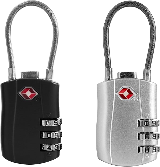 Luggage Locks TSA Approved 2 Pack, Small Padlock Combination, TSA Locks for Luggage, Travel Combo Padlock with Code for Suitcase, Backpack Zipper, Locker, Gun Case, Ammo Can (Black+Silver)
