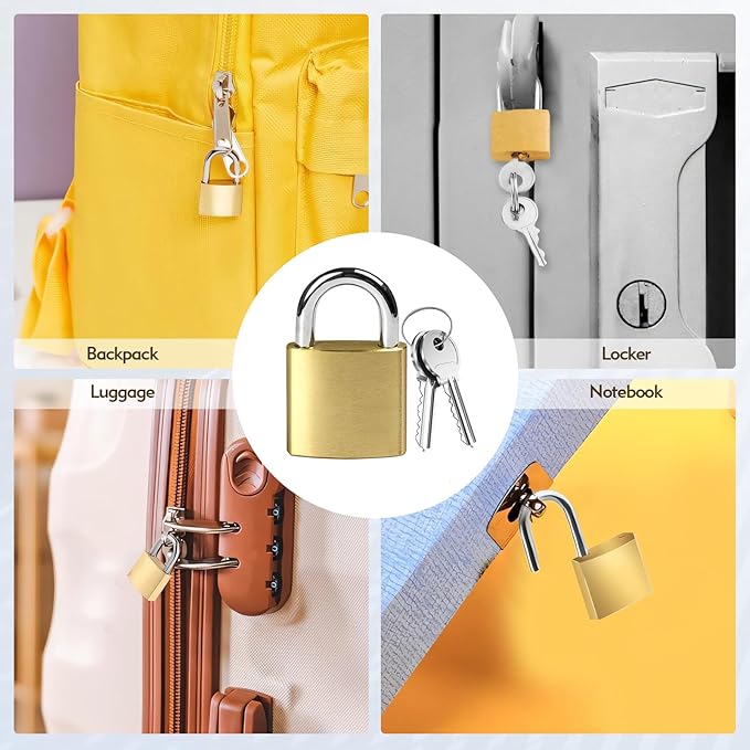 6 Pcs Copper Luggage Locks with Keys, Metal Keyed Pad Locks, School Gym Locker Lock, Suitcase Lock