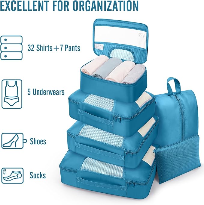 Veken 8 Set Packing Cubes for Travel Essentials, Suitcase Organizer Bags in 4 Sizes, Carry-On Luggage Accessories with Large Laundry Bag & Passport Holder, Must-Have for Airplane, Road Trip & Camping