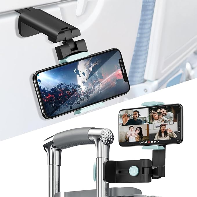 Universal Airplane Travel Phone Holder: Travel Essentials Phone Mount for Desk with Multi-Directional 360 Degree Rotation, Trip Accessories Must Haves Phone Holder for Flying, Table (Blue)