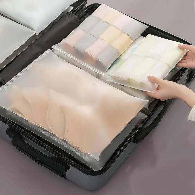 Travel Storage Bags - 25 Pcs Waterproof Clothing Packing Bags with Zipper, Frosted Plastic Bags for Clothes, Shoes, Toiletries & Cosmetics Organizers, 5-Size