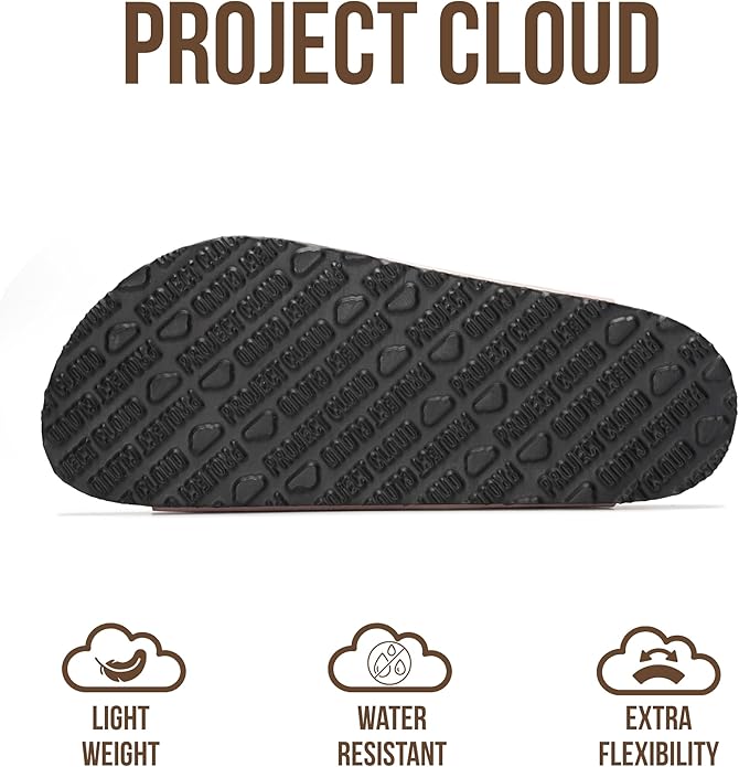 Project Cloud 100% Genuine Leather Flat Sandals For Women 2026 Cork Footbed Womens Sandals with Memory Foam and arch support Vacation Essentials Slides for Women Footwear (Venita)