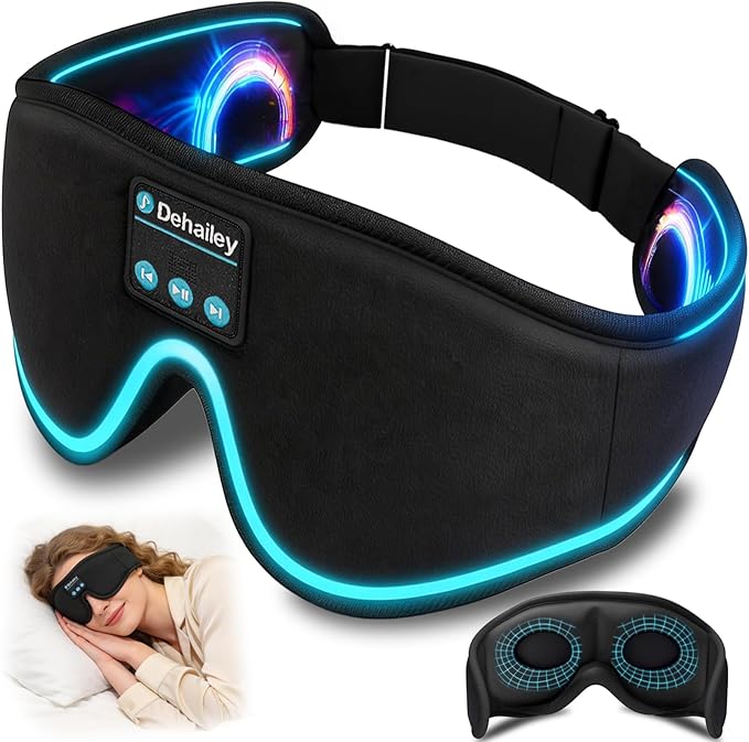 Sleep Mask with Bluetooth Headphones, 100% Light Blocking Sleep Headphones for Side Sleepers Men Women, Eye Mask with Thin Stereo Speakers, Soft Eye Cover for Travel Gift (Plus Size)