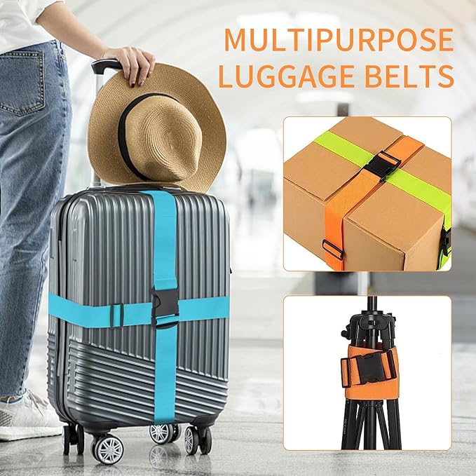 BILIONE Luggage Straps, 79" Long Belts Keep Suitcase Secure While Traveling, TSA Approved Add a Bag Premium Accessory for Travel Bag Closure (Orange, 8Pcs)