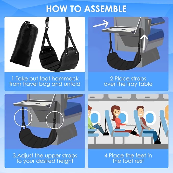 Airplane Foot Rest (Memory Foam),Foot Hammock Airplane, Relax Your Feet Travel Essentials for Long Flight,Foot Sling for Airplane Travel,Airplane Travel Accessories(Black), 18.1×8.1 Inch