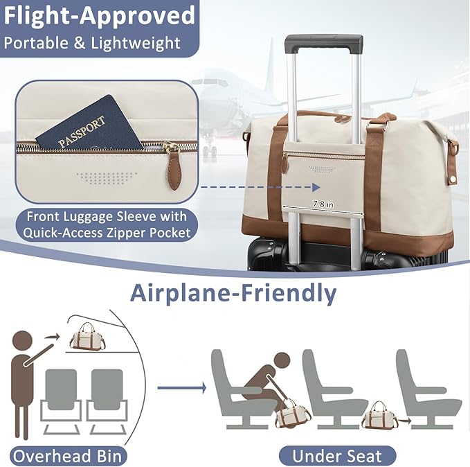 ELONGRIVER Travel Duffle Bag for Women, Weekender Bags, Hospital Bag for Labor Delivery, Lightweight Tote Duffel Overnight Bag with Luggage Sleeve, Airplane Travel Bags with Toiletry Bag, Large, Beige
