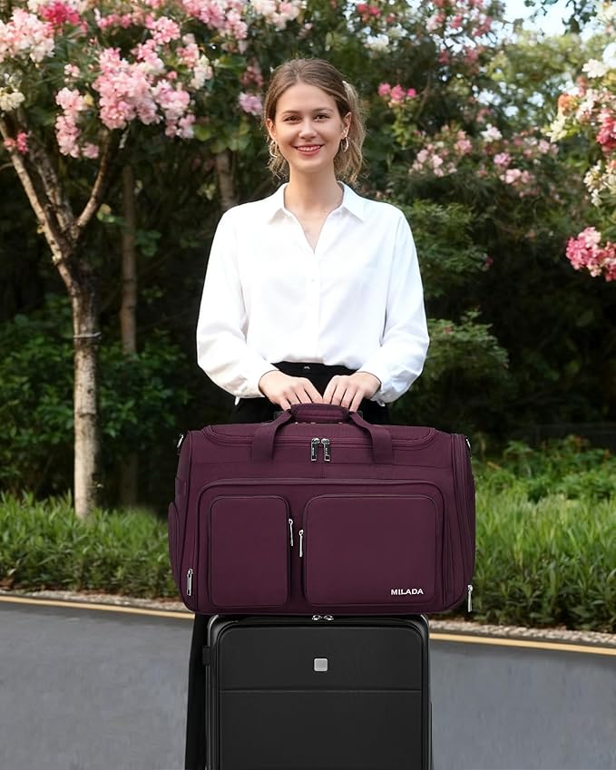 MILADA Carry On Luggage Bags for Travel Lightweight Personal Item Travel Bag Foldable Large Duffle Bag for Travel Tote Overnight Bags for Women Mens Weekender Bags, Purple