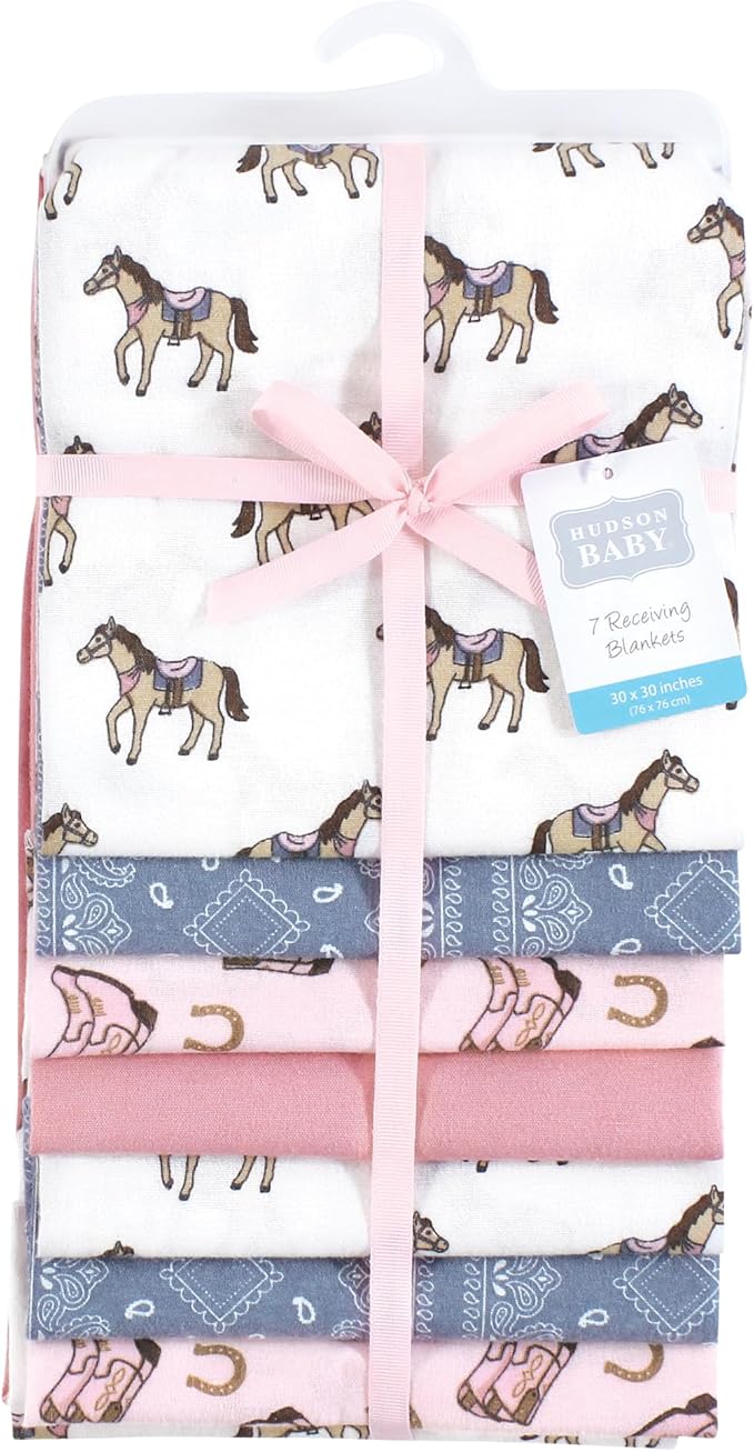 Hudson Baby Unisex Baby Cotton Flannel Receiving Blankets 7-Pack Bundle, Cowgirl, One Size