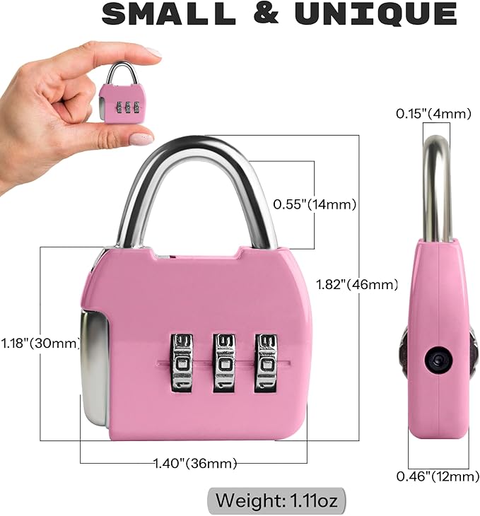 Small Combo Lock, 3 Digit Padlock Combination, Travel Luggage Locks, Portable Small Locker Lock with Code for Suitcase, Bag, Tool Box, Backpack Zipper, Diary (Pink+Pink, 2-Pack)