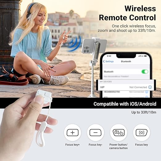 NEEWER Mini Tripod for Phone, Lightweight Foldable Small Selfie Stick Cell Phone Clamp Desk Stand with Remote & Cold Shoe Mounts Compatible with iPhone Android Samsung for Video Recording, PA986 White
