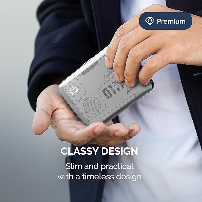 ÖGON -DESIGNS- Aluminum card holder with metal lock, RFID protection against fraud and demagnetization, compact wallet, Smart Case OSLO model