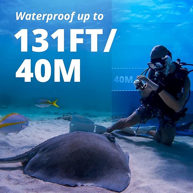 AKASO Brave 4 Action Camera 4K 30fps Ultra HD WiFi Sport Cameras with 170° FOV, Image Stabilization, 131FT Waterproof Underwater Camera with 2x1050mAh Batteries, Helmet Accessories Kit