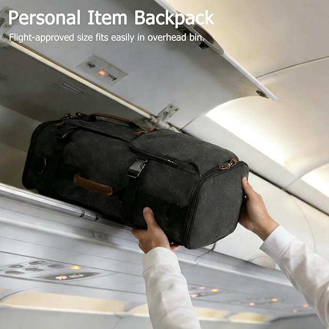 G-FAVOR 40L Travel Backpack for Men, Large Vintage Canvas Rucksack 3 in 1 Convertible Duffel Bag Carry On Backpack Fits for 17.3 Inch Laptop