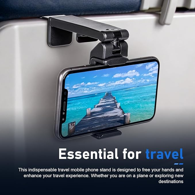 1 PC Foldable Phone Holder, 360 Degree Adjustable Handsfree Phone Mount, Universal Multi-Directional Mobile Phone Stand, for Airplane, Travel, Desk, Tray Table, Home, Office, Train (Black)