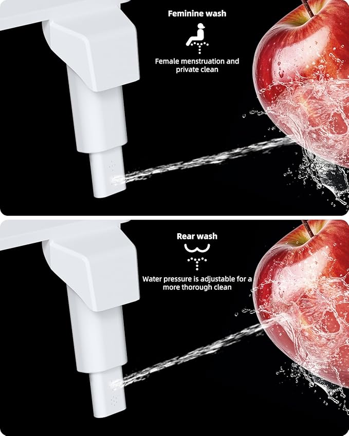 Hibbent 2 Pack Bidet Attachment for Toilet, Non-Electric Dual Nozzle for Frontal & Rear Wash, Adjustable Water Pressure Control, Fresh Water Bidet Toilet Seat, Self Cleaning Water Sprayer, Chrome