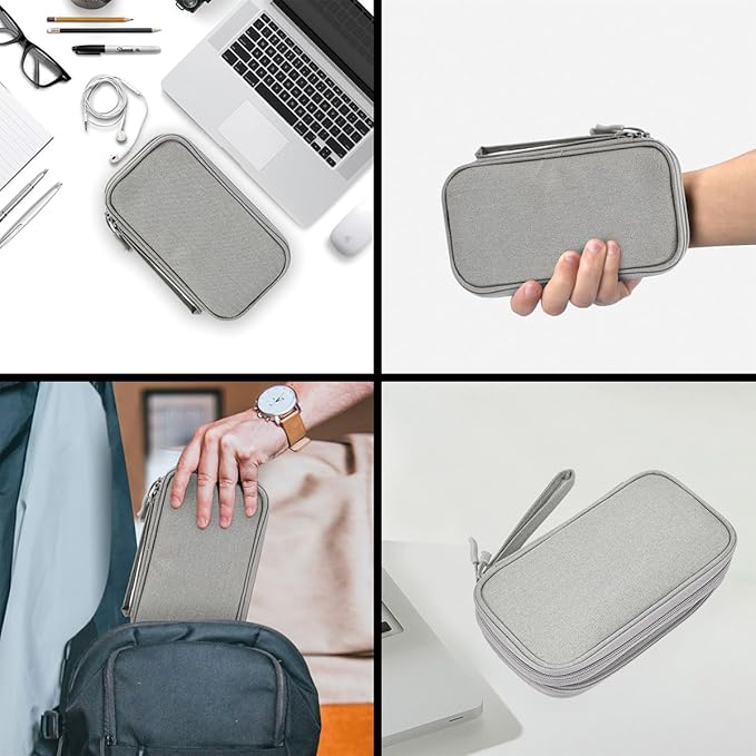 CAAORDKSO Travel Organizer Pouch Electronic Accessories Carry Case Portable Waterproof Double Layers Storage Bag for Cable, Cord, Charger, Phone, Power Bank, Earphone, Hard Drive (Light Grey, Large)