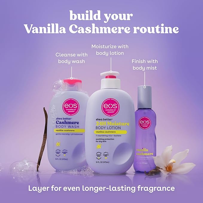 eos Travel Vanilla Cashmere Body Wash- Travel Size Body Wash, Hydrating, Moisturizing, Toiletries, Mini, Shea Butter, 2.5 fl oz