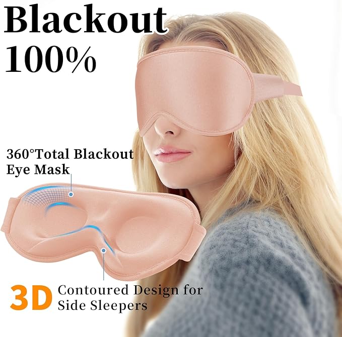 3D Sleep Mask for Men&Women, 2 Pack Contour Eye Masks for Sleep, Side Sleeping Mask for Men&Women, Blackout Eye Mask for Sleeping Eye Mask, Airplane Travel Essentials for Men, Meditation Black & Pink