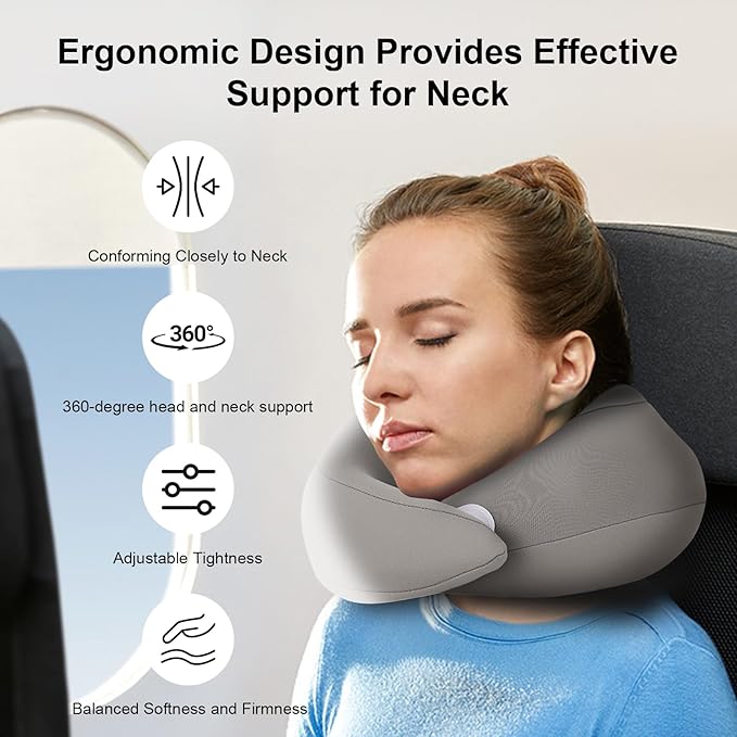 Travel Neck Pillow Airplane,Memory Foam Neck Support Pillow for Traveling,Long Flight Must Haves Neck Brace for Sleeping (Blue)