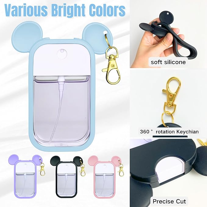 Mouse Design Silicone Case Compatible with Touchland Hand Sanitizer Spray 1 fl oz, Silicone Protective Case Holder with Keychain for Power Mist and Glow Mist, Blue