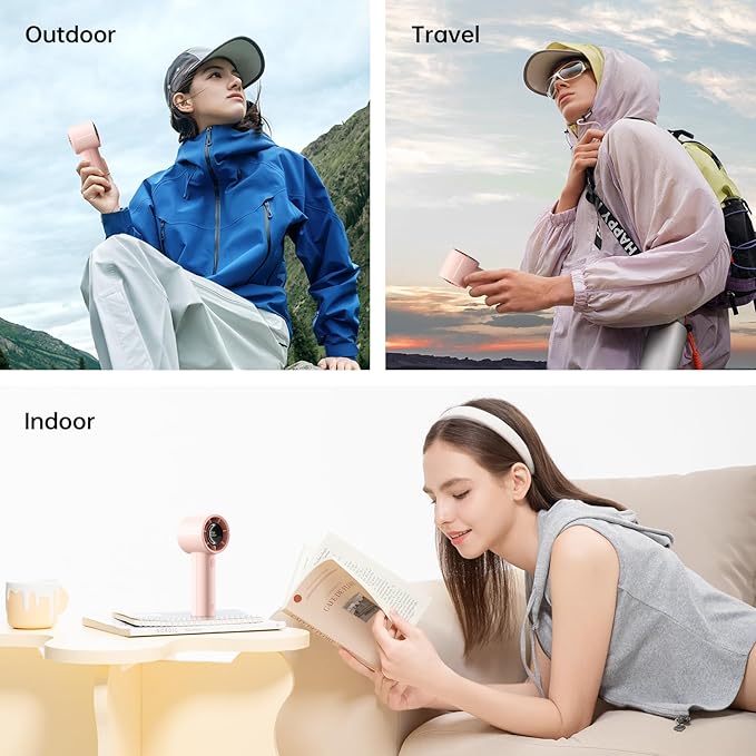 JISULIFE Handheld Turbo Fan Life10s, 5000mAh Rechargeable Portable Fans,Up to 28 Hours Working,5 Speed Strong Wind,Personal Mini Fan for Travel Outdoor Camping Beach Makeup（pink）
