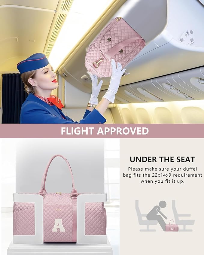 Women Weekender Travel Duffle Bag: Initial Duffel Overnight Bags with Shoe Compartment Large Carry on Tote with Toiletry Bag Weekend Traveling Yoga Gym Hospital Bag for Women with Wet Pocket Letter A