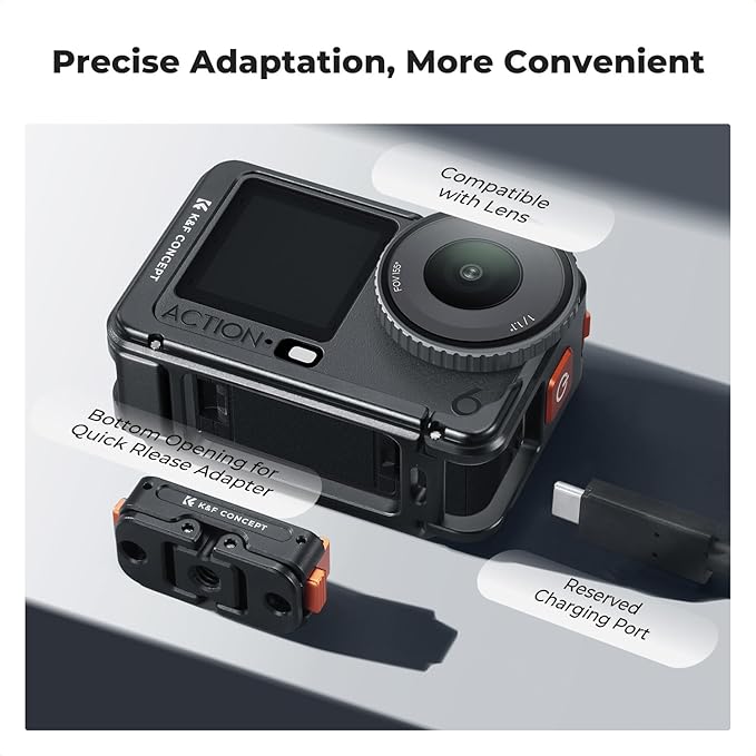 K&F CONCEPT Aluminum Alloy Camera Cage Compatible with DJI Osmo Action 6 Camera Accessories, Protective Cage Expansion Frame Case with Cold Shoe Mount | 1/4" Screw Adapter for Tripod, Selfie Stick