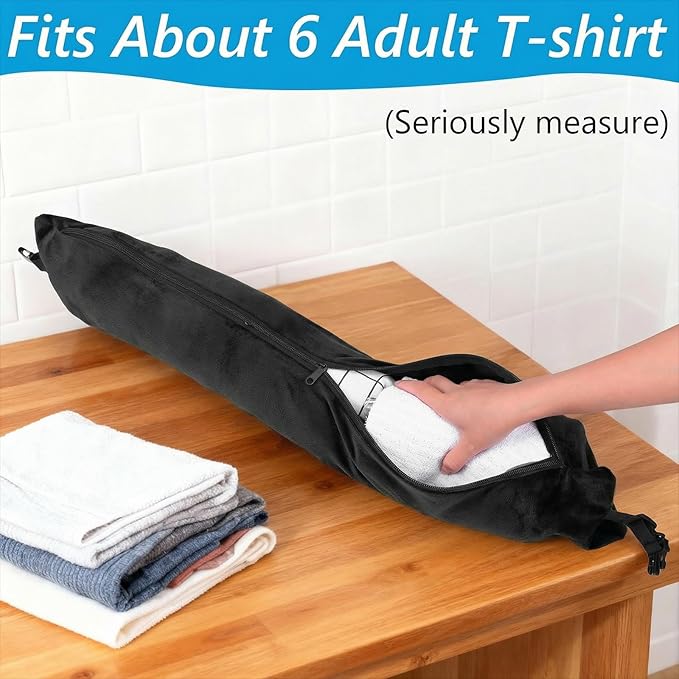 Stuffable Travel Neck Pillow Velvet Stuffable Pillow for Traveling Neck Pillows for Extra Luggage with Adjustable Necks Size Portable Travel Essentials Multifunctional Sleeping Rest Cush(Black)