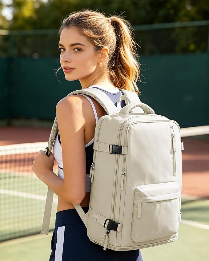 VGCUB Large Travel Work Business Backpack Carry on flight Approved 17 Inch Laptop Backpack for Women Men with Laptop Compartment Mochila de Viaje,Beige | Travel, Work, Business, 17 Inch