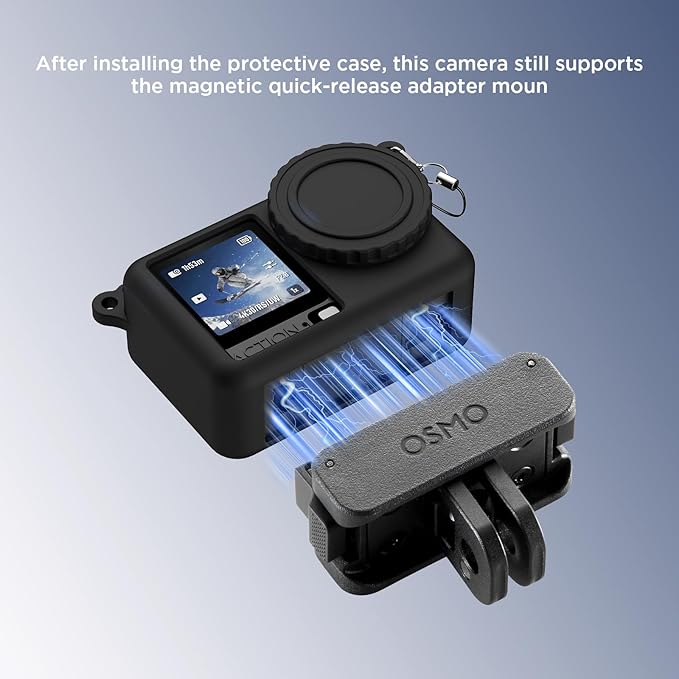 Case for DJI Osmo Action 6 with Lanyard, Soft Silicone Non-Slip Anti-Drop Wear-Proof and Washable Action Camera Protector Case Compatible with DJI Osmo Action 6 Accessories (Black)