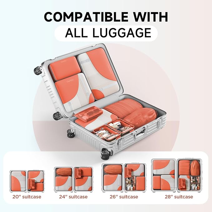 11 Set Packing Cubes for Travel, Gifts for Women Mom Kids, TSA Approved Bags for Makeup, Cosmetic, Toiletry, Suitcase Organizers for Checked Luggage,Cruise Essentials, Airplane Accessories, Orange