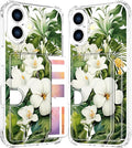 Compatible with iPhone 16 Plus Case Card Holder for Women Cute Design,Wallet Phone Cases Transparent Cool Kawaii Protective (Clear Green Flowers Tropical Jungle)