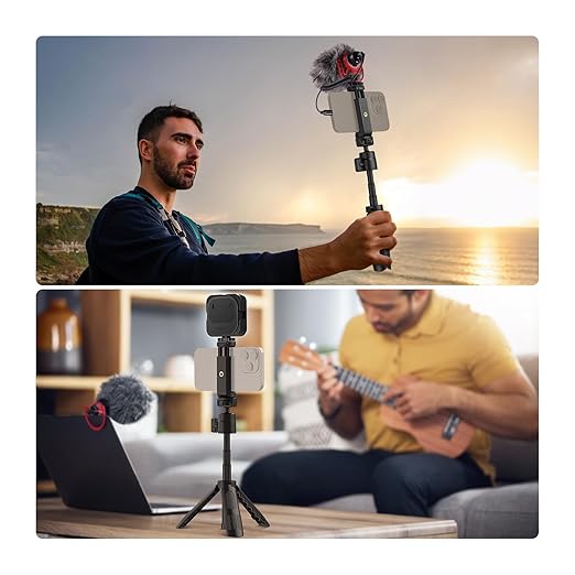 NEEWER Basics Mini Desk Selfie Stick Tripod Compatible with iPhone GoPro Insta360 DJI, Portable Small Camera Webcam Android Cell Phone Holder Ball Head Elevated Axis Video Recording Stand, TP43 Black