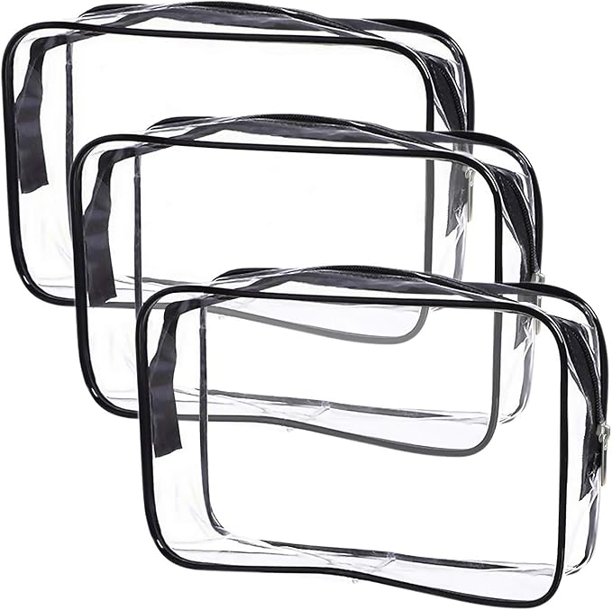 Cosywell Clear Toiletry Bag Quart Size Bag Travel Makeup Cosmetic Bag PVC Toiletries Cosmetic Pouch for Women Men 3PCS (S)
