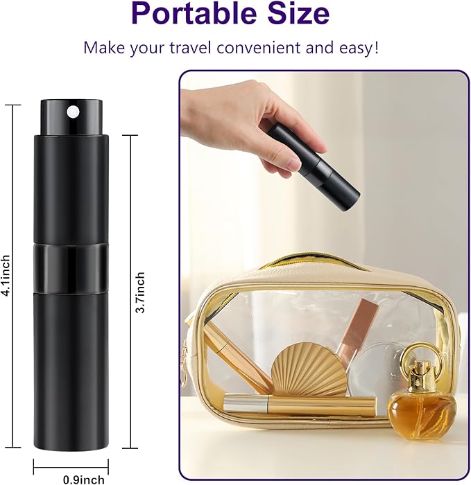 8ML Perfume Travel Refillable Portable Perfume Atomizer Bottle - Easter Basket Stuffers for Teens Adults Men Women,Valentines Day Gifts for Him Her,Travel Essentials,Christmas Gifts(Balck,2Pack)