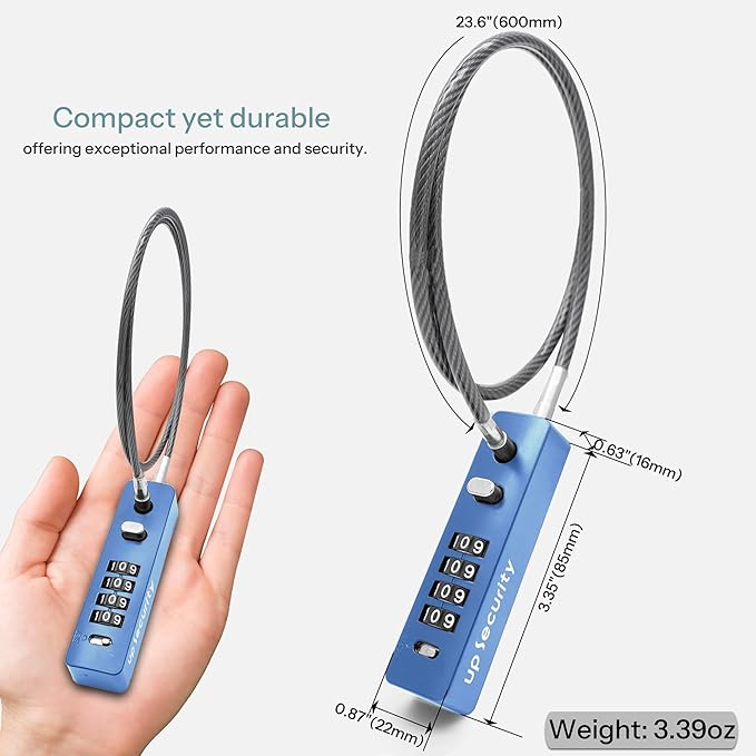 Bike Lock Cable 23.6" for Bicycle Scooter, Portable Combination Cable Lock for Luggage Suitcase Travel Safe, Combo Chain Padlock with Code, for Fridge, Cabinet, Outdoor Fence Gate, Locker