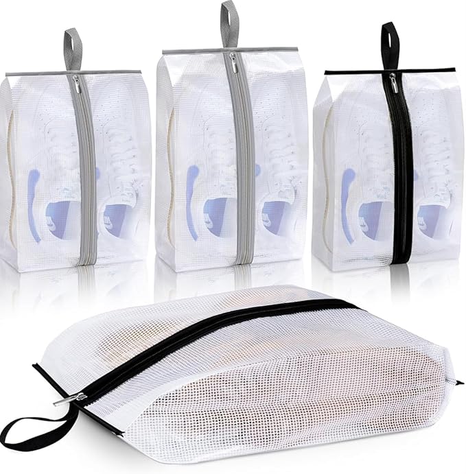 MISSLO Clear Shoe Bags for Travel 4 Pack Shoe Bags for Storage Waterproof Sneaker Travel Organizer Portable Boots Pouch with Sturdy Zipper for Men & Women, Large and XX-Large
