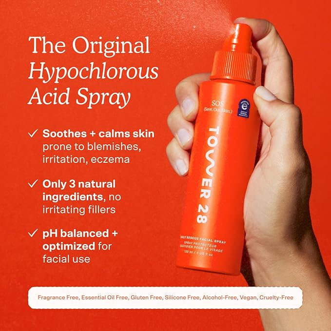 Tower 28 SOS Daily Rescue Facial Spray - Hypochlorous Acid Spray to Help Reduce Redness, Calm Irritation + Alleviate Flare-Ups - Purifying Travel Size Face Toner - Everyday Skin Care Essential (1 oz)