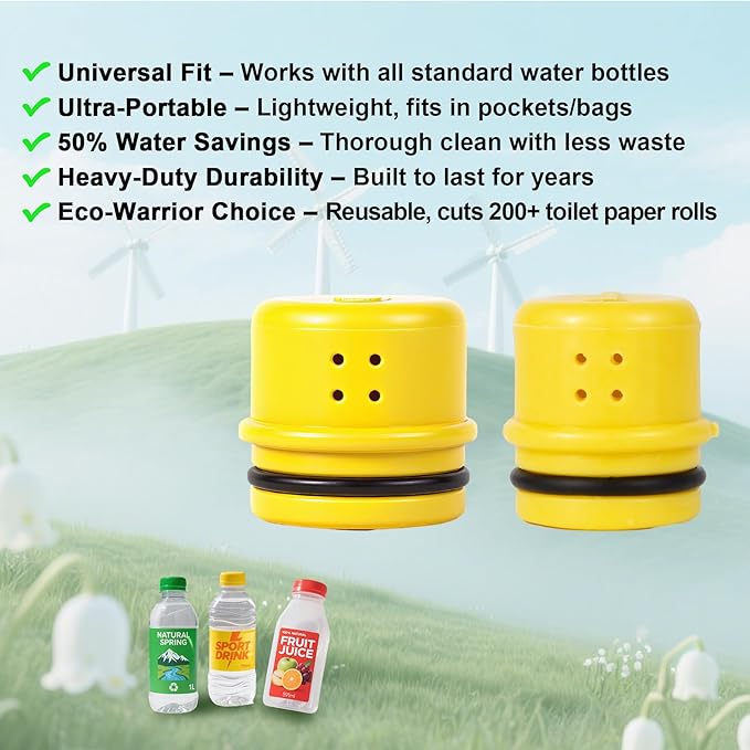 Ultralight Portable Bidet – Compact Shattaf for Travel, Camping, Hiking. 360° Spray Nozzles, Universal Bottle Adapter (Fits Any Plastic Bottle). Ideal for Postpartum, Menstrual & Pet Care.