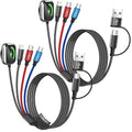 Travel Essentials Dual Type-C Port 4 in 2 Multi Charging Cable for iWatch Charger/iPhone17/IP, Cruise Essentials 2026, USBA/USBC Cable for iWatch Ultra/SE/11-2, iPhone17-8, GalaxyS26, Car- 2Pcs 5FT