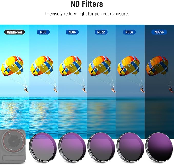 NEEWER ND Filter Set Compatible with DJI Osmo Action 5 Pro/4/3, 6 Pack ND8+ND16+ND32+ND64+ND256+CPL Neutral Density Polarizing Action Camera Accessories Multicoated HD Optical Glass, FL-A98