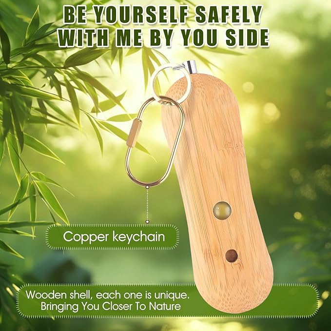 Personal Safety Alarm,Self Defense Keychain,Gifts for Girls,Strobe Light,Rechargeable Portable,Emergency Safety Alarm for Women, Men, Children, Elderly（Wooden）
