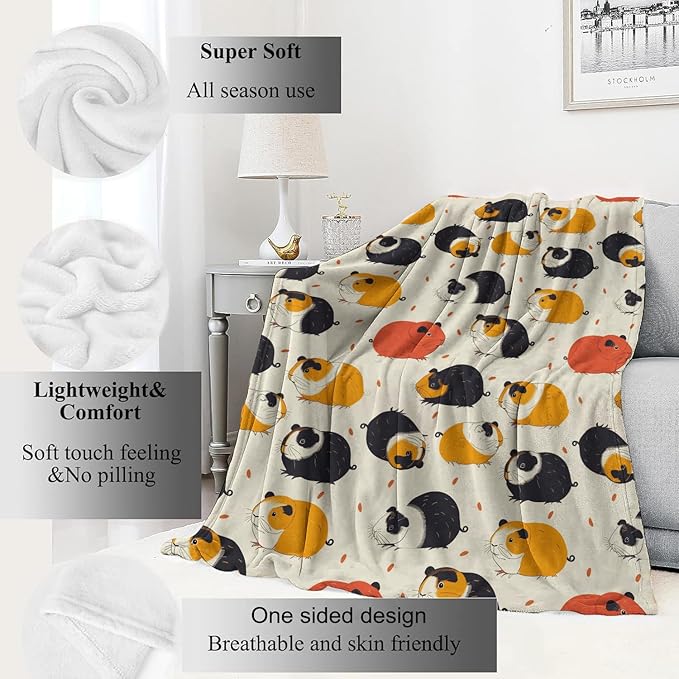 Guinea Pig Blanket Cute Animal Lovers Throw Blankets Gifts for Kids Girls Women Lightweight Soft Fleece Cozy for Sofa Couch Bed Room Travel Birthday Party Pet Decor 60x80in